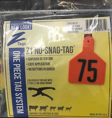 Z Calf Tag Orange 51-75 25 Ct. Easy Application Prevent Disease Transfer